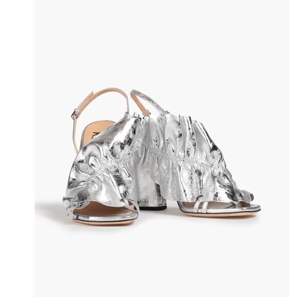 SERGIO ROSSI Ruffled metallic crinkled-leather sandals NWOB Size 36 - Picture 3 of 10